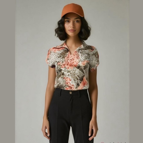 Mardi Modes New York ILGWU Vintage Floral Wide Collar Cap Sleeve Blouse USA - Picture 4 of 16